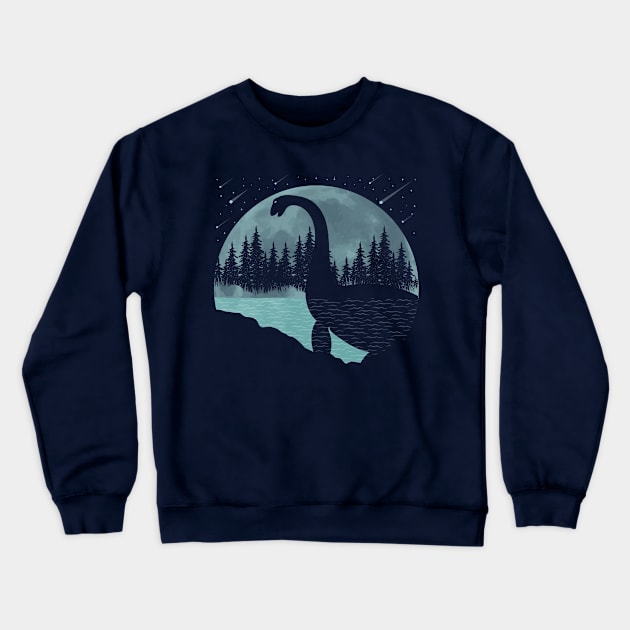 Nessie With Full Moon Crewneck Sweatshirt by Tesszero